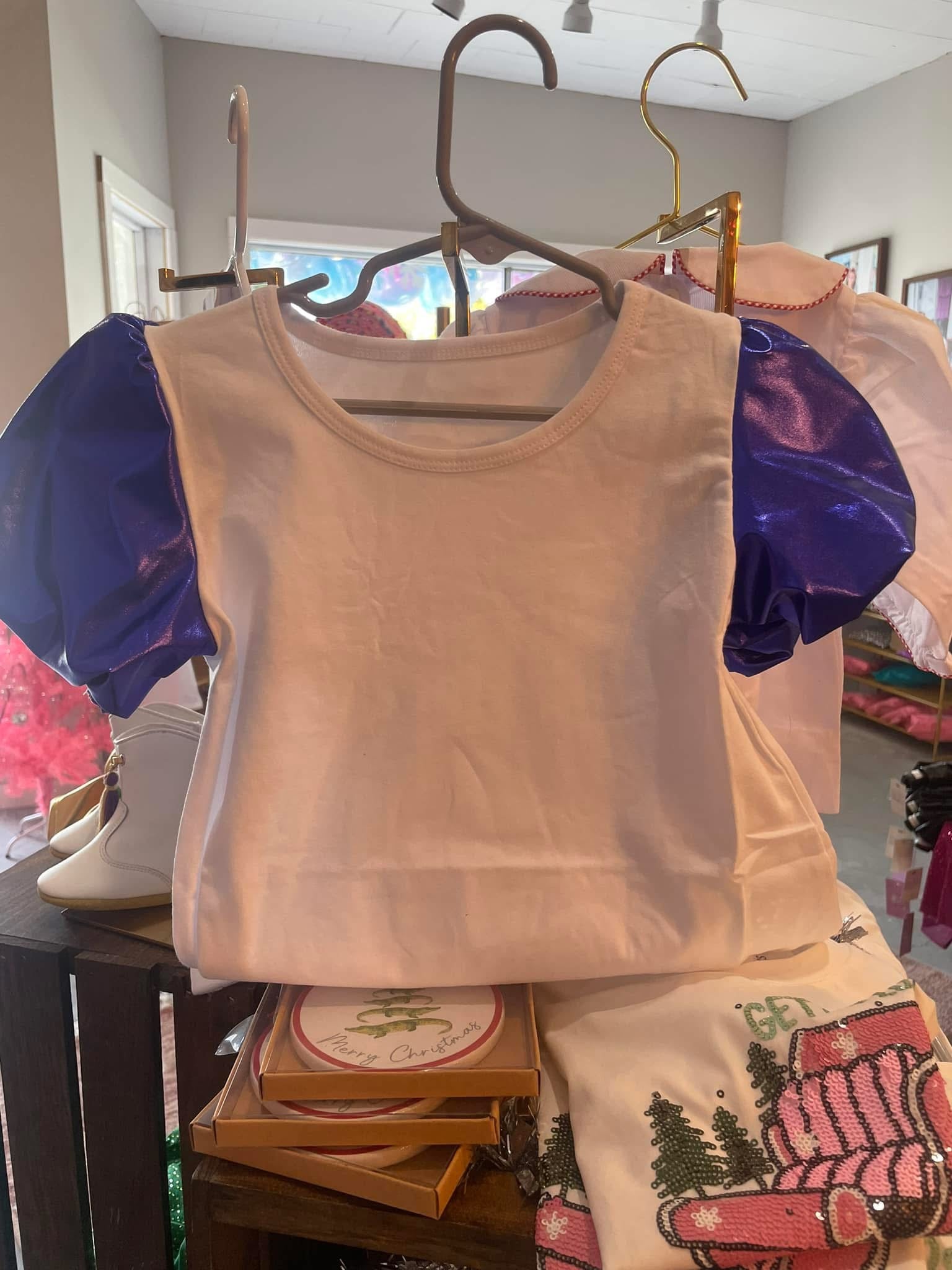 Metallic Blue Puff Sleeve Top Youth