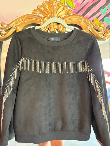 Black Sweatshirt with Rhinestone Fringe Size Sm