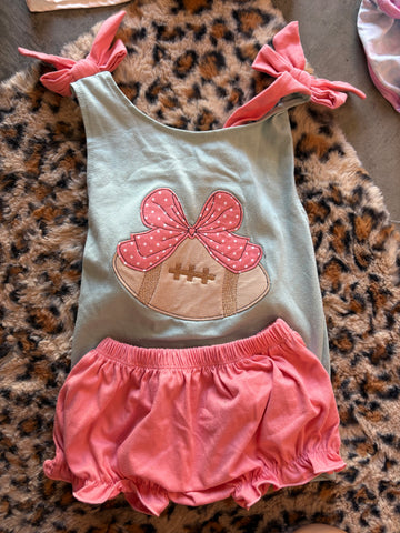 Blue and Pink Football Bow Dress 3T